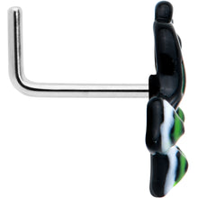 Load image into Gallery viewer, 20G 1/4 Black Green Perfect Peacock L Shape Nose Ring