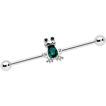 Load image into Gallery viewer, 14G Dark Green Gem Groovy Frog Industrial Barbell 38mm