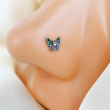 Load image into Gallery viewer, 20G 7mm Aurora Gem Colorful Glam Butterfly L Shape Nose Ring