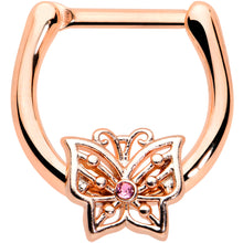 Load image into Gallery viewer, 16G 5/16 Pink CZ Gem Rose Gold Tone Butterfly Cartilage Clicker