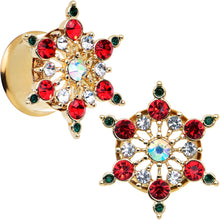 Load image into Gallery viewer, Red Green Gem Gold Tone Bright Christmas Double Flare Plug Set