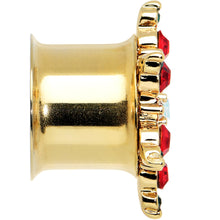 Load image into Gallery viewer, Red Green Gem Gold Tone Bright Christmas Double Flare Plug Set