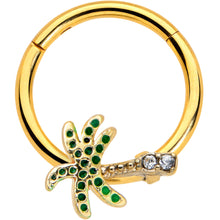 Load image into Gallery viewer, 16G 3/8 Gold Tone Retro Palm Tree Hinged Segment Ring