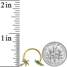 将图片加载到图库查看器,16G 3/8 Gold Tone Green Gator Palm Tree Horseshoe Curved Barbell