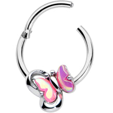 Load image into Gallery viewer, 16G 3/8 Heart Pink Butterfly Hinged Segment Ring