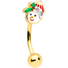 Load image into Gallery viewer, 16G 5/16 Clear Gem Gold Tone Happy Snowman Curved Eyebrow Ring
