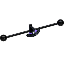 将图片加载到图库查看器,14G Black Purple Band Witch Hat Halloween Industrial Barbell 38mm