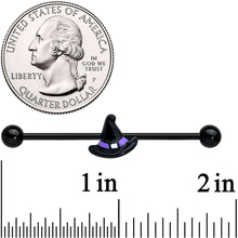 将图片加载到图库查看器,14G Black Purple Band Witch Hat Halloween Industrial Barbell 38mm