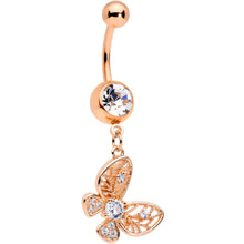 将图片加载到图库查看器,Clear Gem Rose Gold Tone Airy Elegant Butterfly Dangle Belly Ring