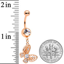 将图片加载到图库查看器,Clear Gem Rose Gold Tone Airy Elegant Butterfly Dangle Belly Ring