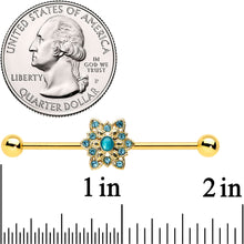 将图片加载到图库查看器,14G Blue Gem Gold Hue Snowflake Christmas Industrial Barbell 38mm