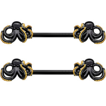 Load image into Gallery viewer, 14G 9/16 Black Understated Octopus Barbell Nipple Ring Set