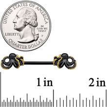 Load image into Gallery viewer, 14G 9/16 Black Understated Octopus Barbell Nipple Ring Set