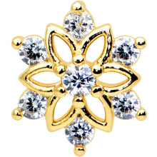 Load image into Gallery viewer, 20G 1/4 Clear Gem Gold Tone Flower Snowflake Christmas Nose Bone