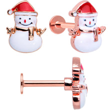 Load image into Gallery viewer, 16G 5/16 Red Gem Rose Gold Tone Snowman Christmas Labret Set of 3
