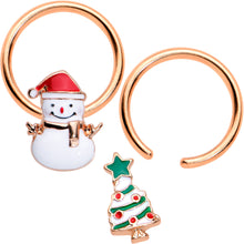 Load image into Gallery viewer, 16G 3/8 Rose Gold Tone Snowman Christmas BCR Horseshoe Set of 4