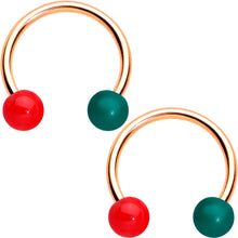 Load image into Gallery viewer, 16G 3/8 Rose Gold Tone Snowman Christmas BCR Horseshoe Set of 4