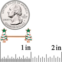 Load image into Gallery viewer, 14G 9/16 Red Gem Rose Gold Tone Christmas Tree Nipple Ring Set
