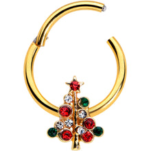 将图片加载到图库查看器,16G 3/8 Dazzline Gem Gold Tone Christmas Tree Hinged Segment Ring