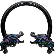 Load image into Gallery viewer, 16G 3/8 Black Fantasy Faerie Wings Horseshoe Circular Barbell