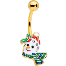 Load image into Gallery viewer, Clear Gem Gold Tone Snowman Holiday Christmas Belly Ring
