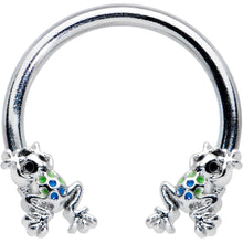 Load image into Gallery viewer, 16G 3/8 Black Gem Polka Dot Frogs Horseshoe Circular Barbell