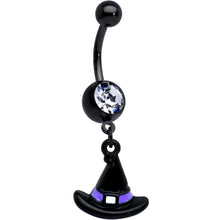 Load image into Gallery viewer, Purple Gem Black Witch Spider Spiral Halloween Belly Ring Set of 3