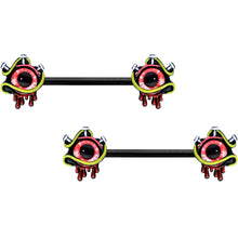 Load image into Gallery viewer, 14G 9/16 Black Spiky Eyeball Halloween Barbell Nipple Ring Set