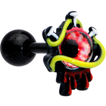 Load image into Gallery viewer, 16G 1/4 Black Spiky Eyeball Halloween Cartilage Tragus Earring