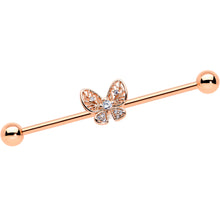 将图片加载到图库查看器,14G Clear Rose Gold Tone Airy Butterfly Industrial Barbell 38mm