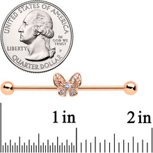 将图片加载到图库查看器,14G Clear Rose Gold Tone Airy Butterfly Industrial Barbell 38mm