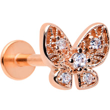 Load image into Gallery viewer, 16G 5/16 Clear Gem Rose Gold Tone Airy Butterfly Labret Tragus