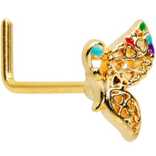 Load image into Gallery viewer, 20G 7mm Gold Tone Hearts Butterfly L Shape Nose Ring