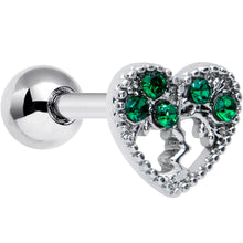 Load image into Gallery viewer, 16G 1/4 Green Gem Heart Tree Valentine Cartilage Tragus