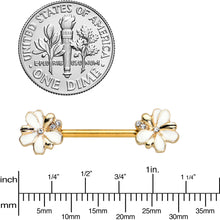 Load image into Gallery viewer, 14G 9/16 Clear Gem Gold Tone Feeding Bee Barbell Nipple Ring Set