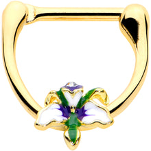 Load image into Gallery viewer, 16G 5/16 Clear Gem Gold Tone Iris Flower Cartilage Clicker
