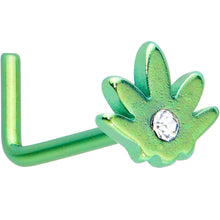 将图片加载到图库查看器,20G 1/4 Clear CZ Gem Green Simple Pot Leaf L Shape Nose Ring