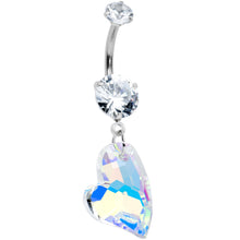 Load image into Gallery viewer, Clear Aurora CZ Gem Triple Glam Heart Valentines Day Dangle Belly Ring