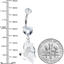 Load image into Gallery viewer, Clear CZ Gem Triple Glam Heart Valentines Dangle Belly Ring