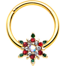 Load image into Gallery viewer, 16G 3/8 Aurora Gem Gold Tone Christmas Star Hinged Segment Ring