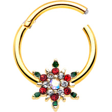 Load image into Gallery viewer, 16G 3/8 Aurora Gem Gold Tone Christmas Star Hinged Segment Ring