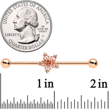 Load image into Gallery viewer, 14G Red Gem Rosy Tone Texture Snowflake Industrial Barbell 38mm