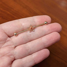 Load image into Gallery viewer, 14G Red Gem Rosy Tone Texture Snowflake Industrial Barbell 38mm