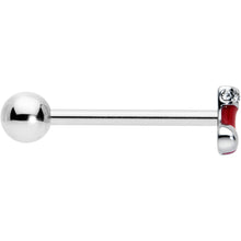 Load image into Gallery viewer, Clear CZ Gem Festive Red Stocking Christmas Barbell Tongue Ring