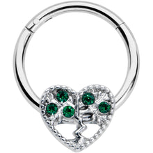 Load image into Gallery viewer, 16G 3/8 Green Gem Heart Tree Valentine Hinged Segment Ring
