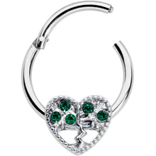 Load image into Gallery viewer, 16G 3/8 Green Gem Heart Tree Valentine Hinged Segment Ring