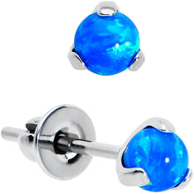 Load image into Gallery viewer, 3mm Blue Synthetic Opal Ball Implant Grade Titanium Stud Earrings