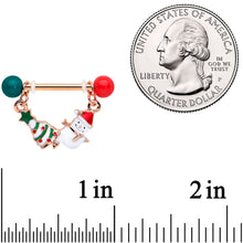 Load image into Gallery viewer, 14G 1/2 Red Green Rose Gold Tone Christmas Tree Nipple Ring Set