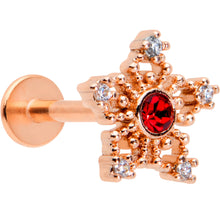 Load image into Gallery viewer, 16G 5/16 Red Gem Rose Gold Tone Texture Snowflake Labret Tragus