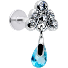 Load image into Gallery viewer, 16G 1/4 Clear Blue Gem Scrolling Elegance Dangle Labret Tragus